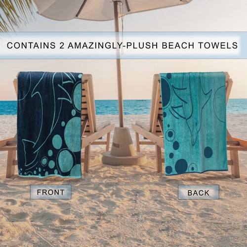Mystic Dolphin Cotton Oversized 2-Piece Beach Towel Set by Teal - Picture 4 of 5