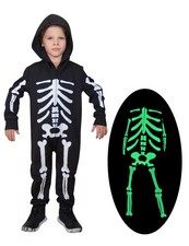 Kids Skeleton Costume Glow in the Dark Hooded Jumpsuit 5-6 Years