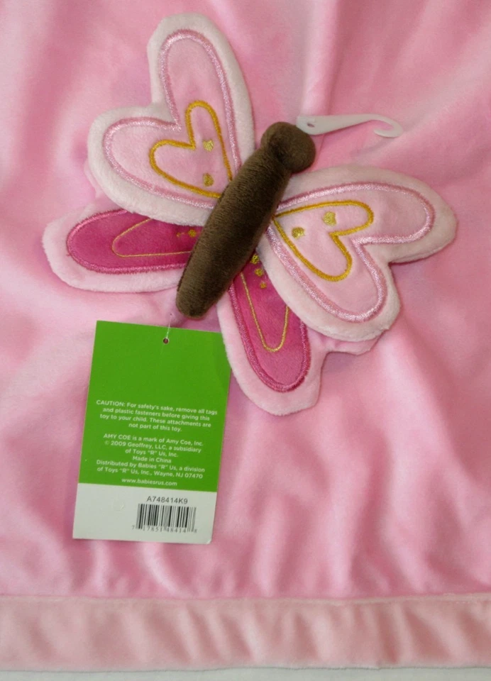 NUEVA Manta de Seguridad Amy Coe Rosa Mariposa Bebé Peluche Lovey Nueva con Etiquetas Foto 3 de 4