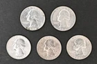 Five Washington Silver Quarters Lot / 1958 1960 1964-D 1963 1964   Lot BC104