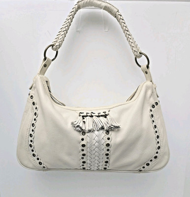 Wilsons Leather Hobo/Shoulder Bag Bronze Studs with Tassels Cream Purse Handbag