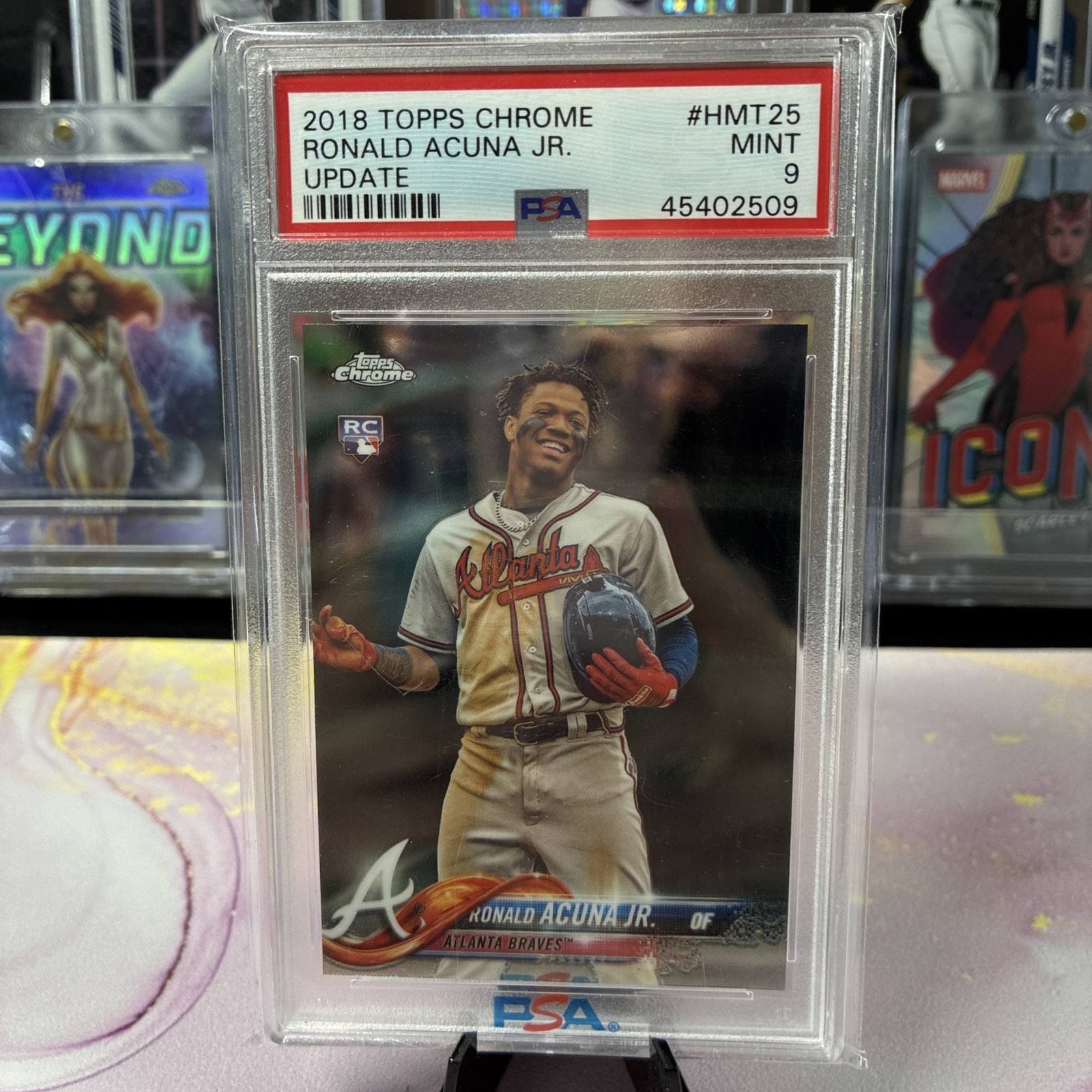 2018 Topps Chrome Update Ronald Acuna Jr. RC Rookie #HMT25 Braves PSA 9 view 1