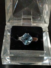 Sterling Silver And Aquamarine Lady's Ring Size 7