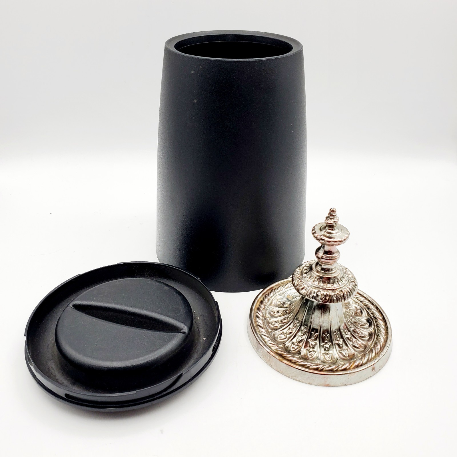 VacuVin Ice Bucket Black & Silver Tone 3 Piece Elegant