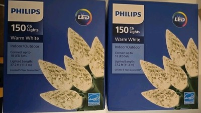 Lot Of 2X Boxes Of 70 Count Philips Warm White LED Faceted C6 String Light 17'