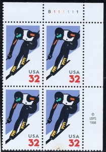 SC#3180, 1998--32c Winter Sports Plate Block of 4, M/NH