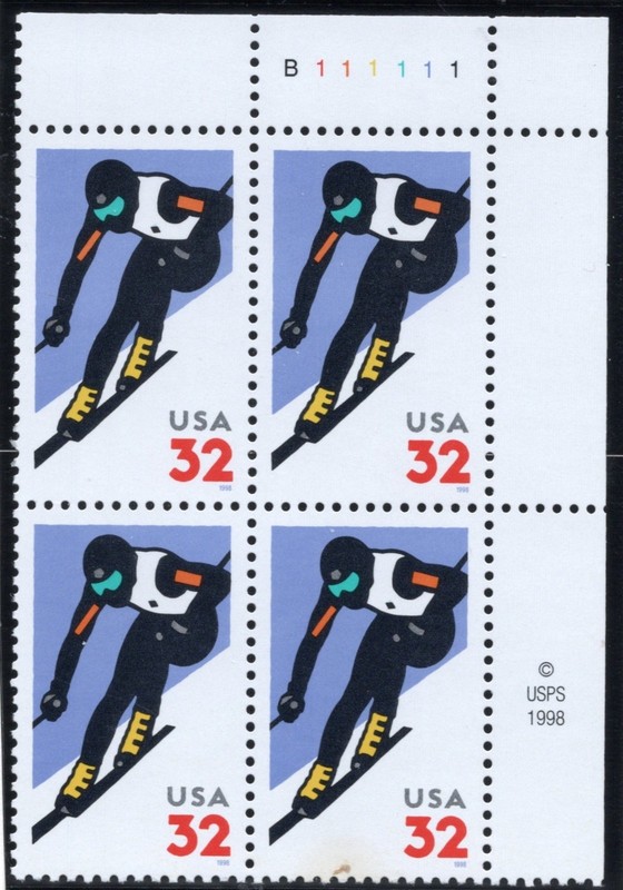 SC#3180, 1998--32c Winter Sports Plate Block of 4, M/NH