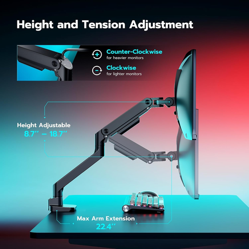 ARES WING Ultrawide Monitor Arm for 17 to 49 Inch Heavy Duty Curved Screen, Hold - Afbeelding 5 van 12