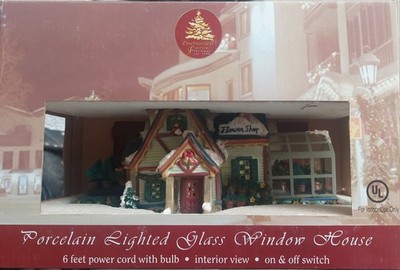 Vintage Enchanted Forest Porcelain Lighted Glass Window House 2002 NIB