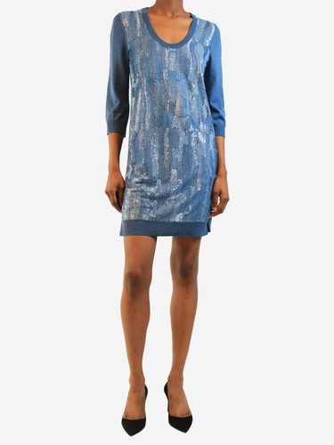 Louis Vuitton, Louis Vuitton Blue sequin-embellished knit mini dress - size XS