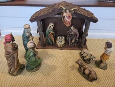Vtg Chalkware 12" Scale Large Nativity  Japan Music Box Silent Night Baby Jesus