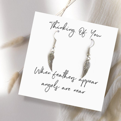 Earrings 15mm Tibetan Silver Angel Wing Feather Drop Hooks Nickel Free Gift Box