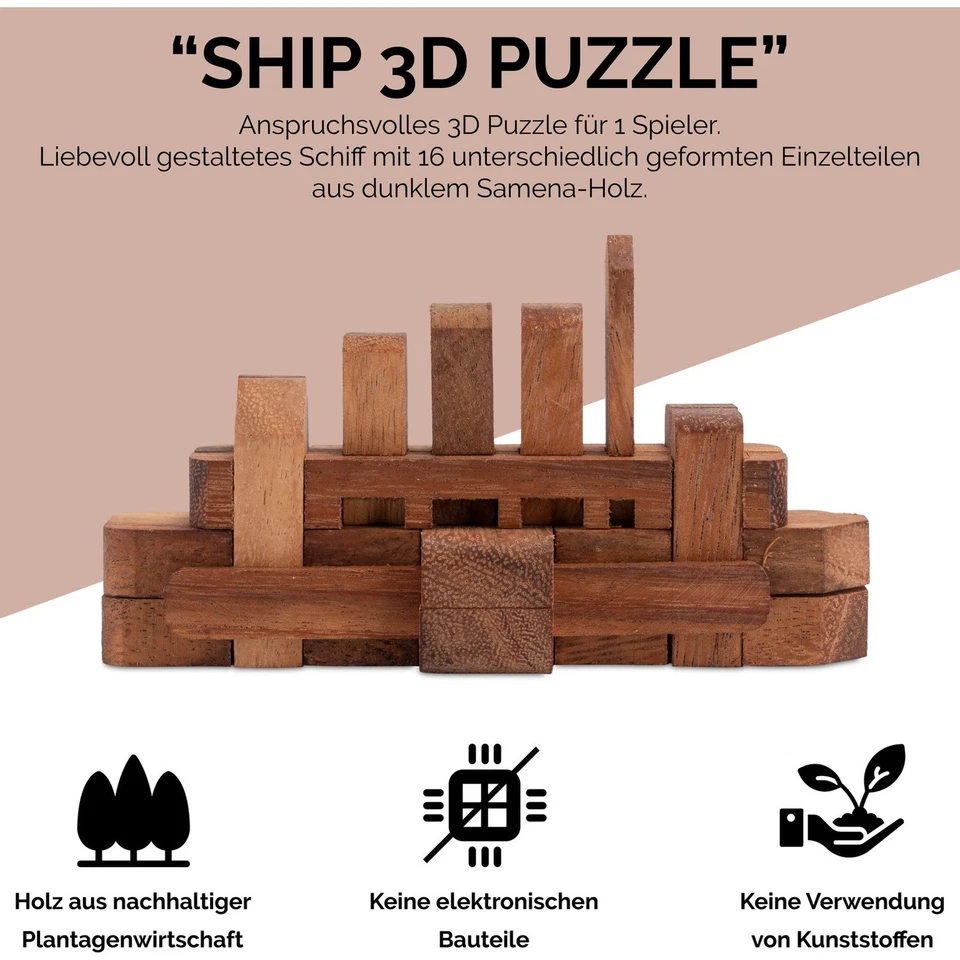 Schiff Gr. L - Ship - 3D Puzzle - Denkspiel - Knobelspiel - Geduldspiel - Logiks - Bild 3 von 4