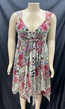 Vtg Y2K Babydoll Metro 22 Sheer Floral Handkerchief Hem Dress PL