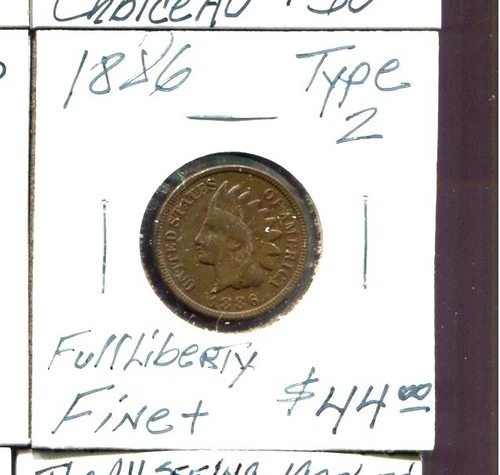INDIAN HEAD CENT 1886 Type 2 in Fine+ condition
