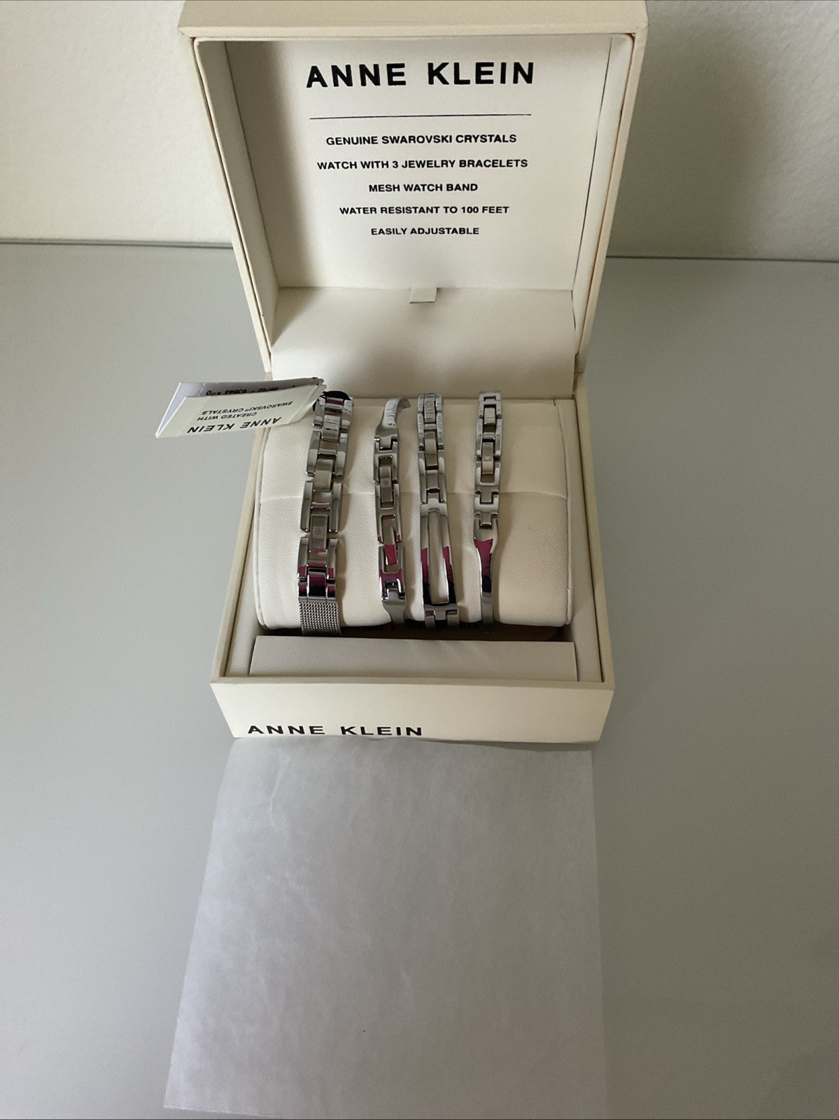 Anne Klein Women’s Crystal ST Bracelet Watch 4 Piece Set NEW