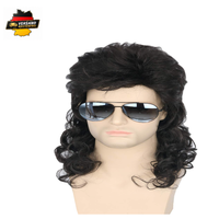 Vokuhila Herren PerüCke Schwarz Lockig Lang 80Er Mullet Punk Rocker Fas