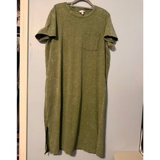 Time and Tru XXL Olive Green Acid Wash T-Shirt Dress Short Sleeve Cotton 2133