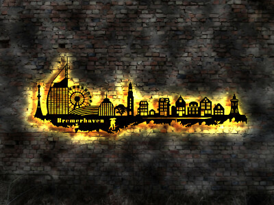 220cm LED Skyline Bremerhaven Stadt  Tattoo Wandsticker Aufkleber Buch AK Karte