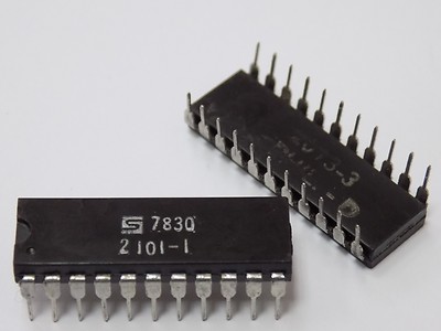 1x Signetics 2101-1 - 256 X 4 Standard Parallel SRAM, MOS, 500 ns, - IC PDIP-22