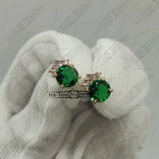 3Ct Round Lab Created Green Emerald Cluster Stud Earrings 14k Rose Gold Finish