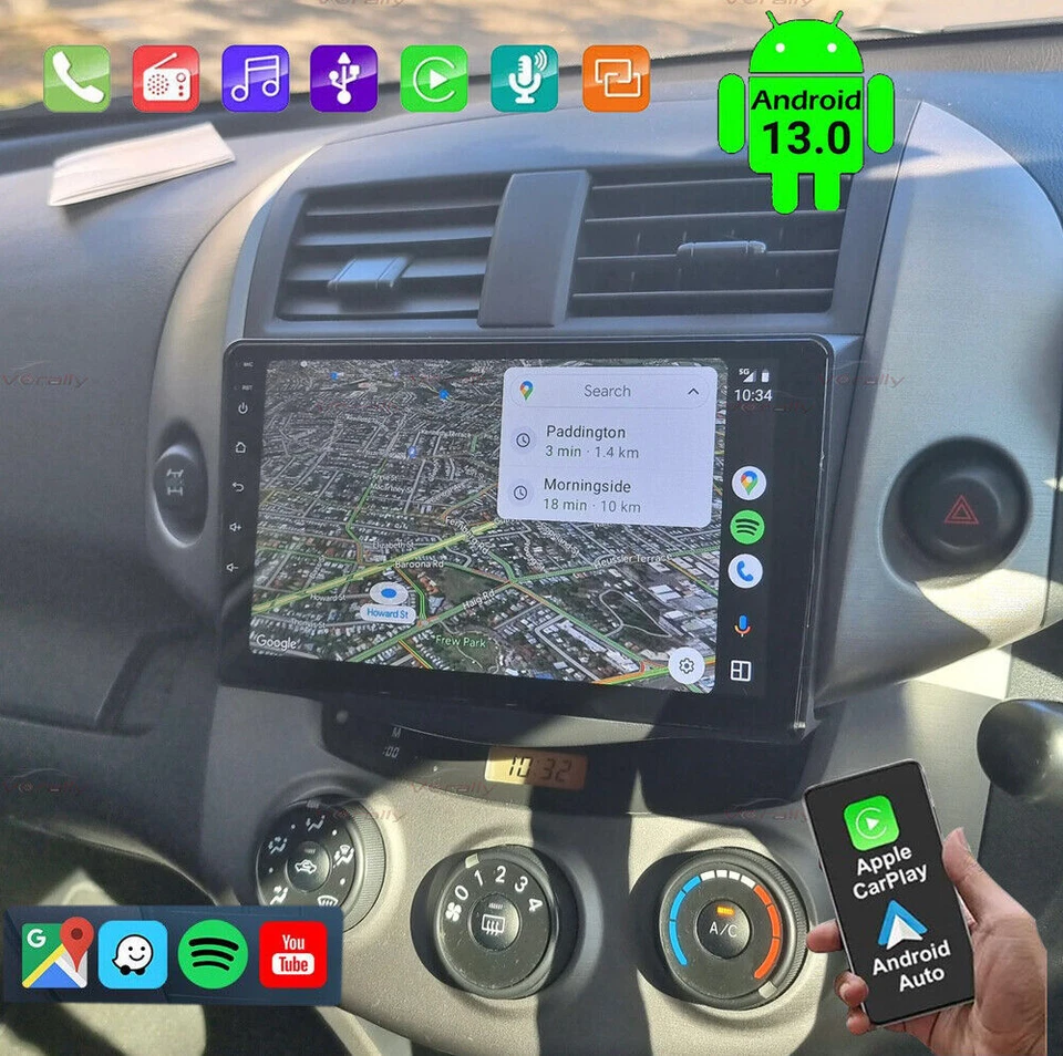 For 2006-2013 Toyota RAV4 Head Unit Apple CarPlay & Android Auto Mirror Link Cam - image 2 of 4