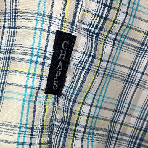 CHAPS Mens Button Down Shirt Blue Plaid Short Sleeve Polyester Large Lightweight - Picture 7 of 12