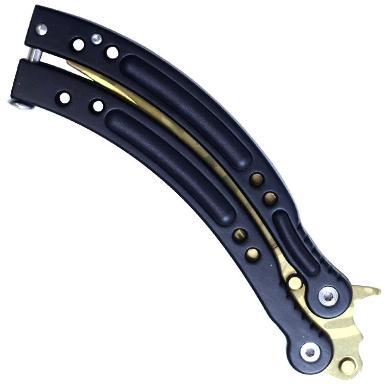 Faca de prática CSGO Balisong lâmina de treinador de borboleta - maçante não afiada - dourada - Imagem 3 de 4