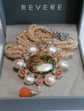 Vintage Estate 925 Cultured Freshwater Pearl Pendant Necklace Sunstone 541