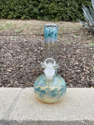 Hookah Water Pipe Heavy Glass 9 inch Bubble  Fumed Bong Aqua Color