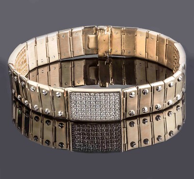 3.20 Ct Men's 3 ID Screw Link Diamond Bracelet 14k Yellow Gold