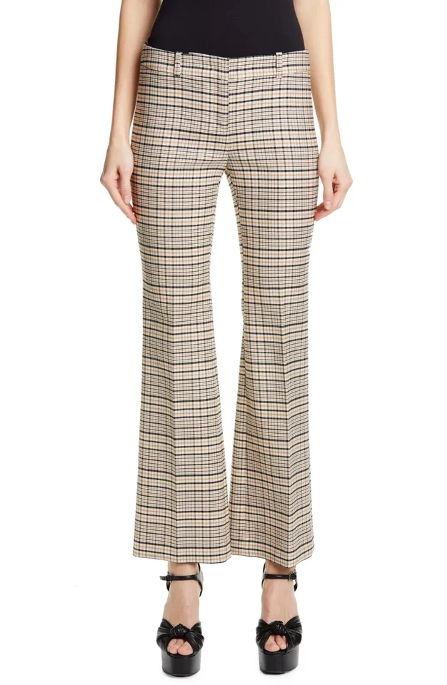 Pantalones para mujer a cuadros elásticos recortados acampanados en bronceado/negro talla 14 RV $890