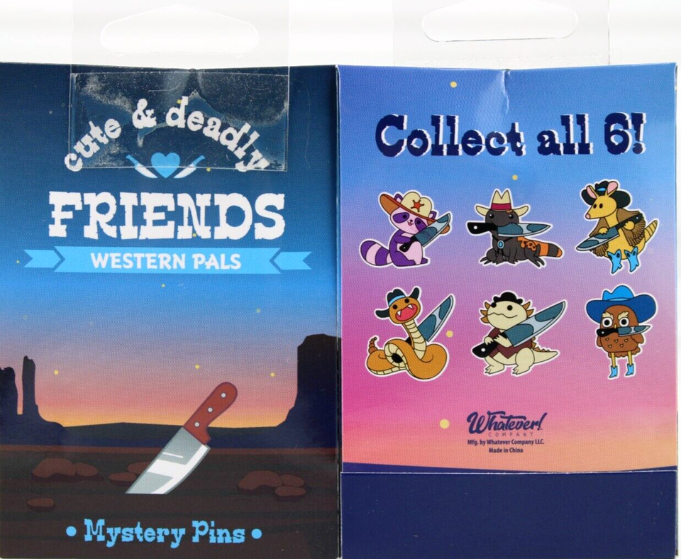 CUTE & DEADLY FRIENDS WESTERN PALS ENAMEL PINS WITH KNIFE LOT OF 2
