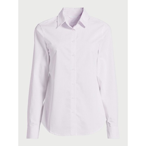 Time and Tru Button-Down Shirt Women's XS White/Pink Long Sleeve Cotton Blend - 第 1/5 張圖片