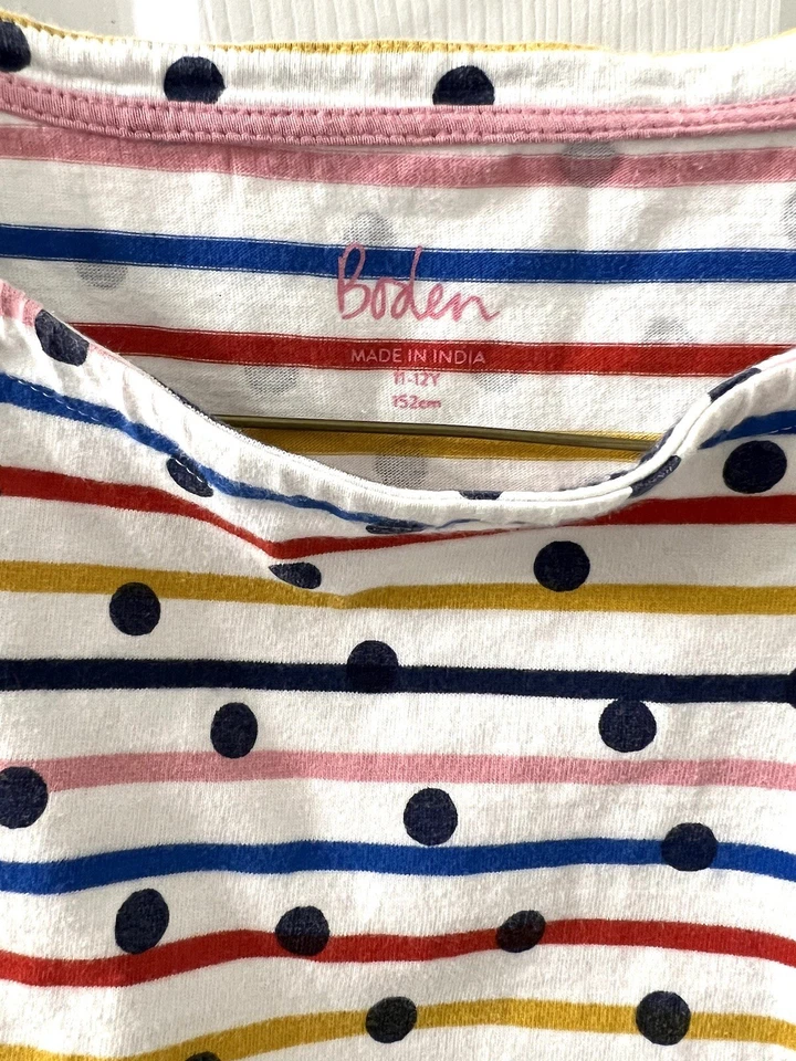Blusa Breton Mini Boden Feminina Multi Listras Bolinhas em Marfim Mix Tamanho 11-12 - Imagem 4 de 4