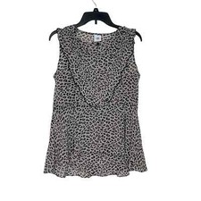 Cabi Women Tank Top 2 Piece Leopard Print Flutter Ruffle V Neck Sleeveless Small