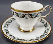 Vintage Grosvenor Camellia 4959 Blue Floral & Gold Tea Cup & Saucer