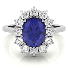 2Ct Blue Sapphire Oval Cut CZ Women's Engagement Wedding Ring In 925 Silver