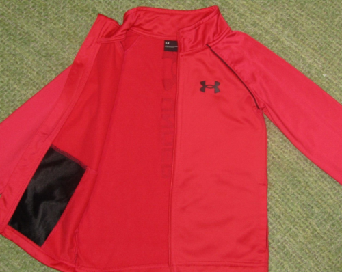 UNDER ARMOUR Jacket Boys 5 Red Black Full Zip logo Track - Picture 1 of 5