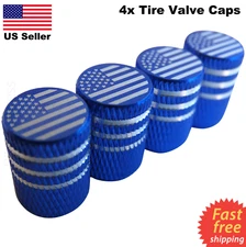 4x Wheel Tire Valve Cap Stem Cover For Car, Bike, Trucks American Flag BLUE