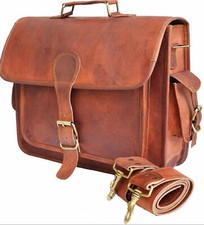 15" Handmade Leather Dual Compartment Flap over Laptop Business Portfolio Cognac
