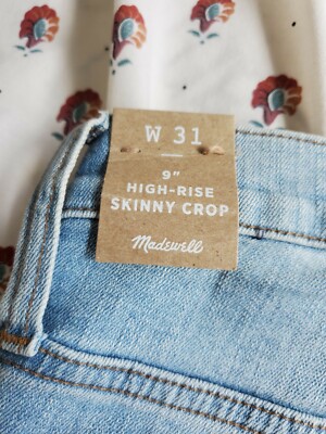 Jean Skinny Crop Madewell Bleu Clair Délavé - Taille 12 (31 De Longueur) - Neuf Avec étiquette - Boutons Devant