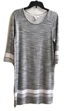 LILA ROSE WOMEN’S Sz Large GRAY BOLD STRIPED 3/4 SLEEVE SHIFT SHIRT DRESS