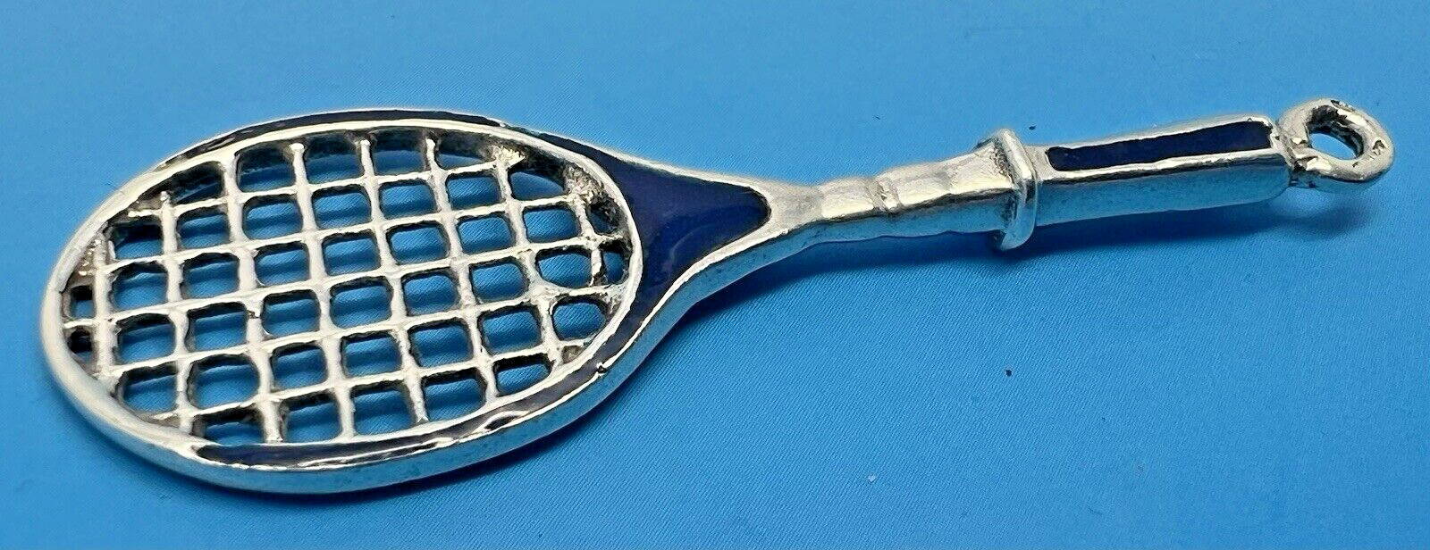SOLID SILVER & ENAMEL TENNIS RACKET PENDANT LONDO… - image 2