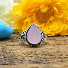 Lavish Rose Quartz Gemstone 925 Sterling Silver Handmade Ring All Size
