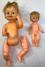 Vintage 1968 Deluxe Topper 18" Party Doll (Leg Detached)& 11" Tiny Baby Magic