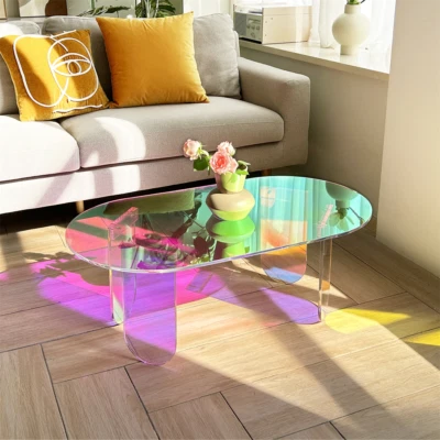 Beistelltisch Bunt klein Couchtisch Plexiglas Sofatisch Stabil Wohnzimmer rund  - Bild 1 von 4