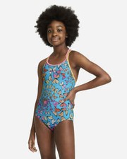 Nike Kids Butterfly Blue One-Piece Swimsuit L10504 Girls Size Large 12-13 YRS 