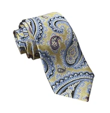 Jos A Bank Reserve Modern Silk Long Neck Tie Paisley Gold Men MINT