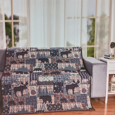GRAND BEAR LODGE Wilderness Cabin Quilted Throw Blanket, 50'' x 60'', by DeLeon
